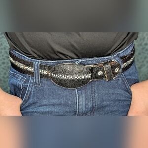 Genuine Stingray Leather Belt • Black Shagreen • Exotic Snap Buckle